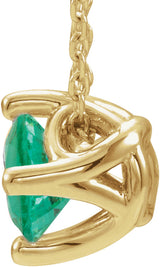 14K Yellow Gold 5 mm Round Lab-Grown Emerald Solitaire 16-18" Necklace