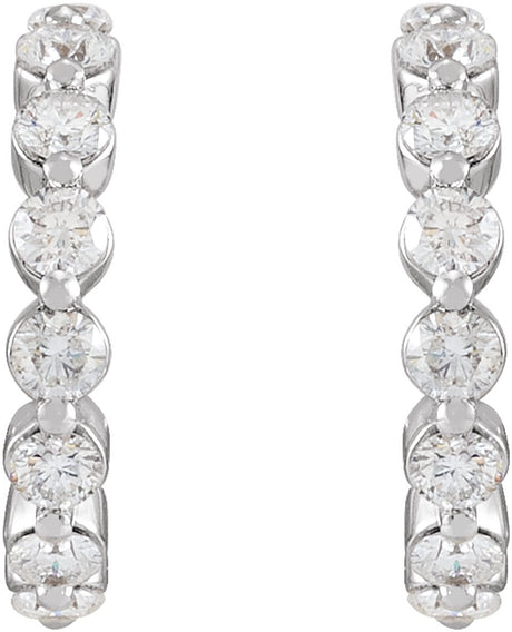14K White 7/8 CTW Natural Diamond 14.5 mm Hoop Earrings