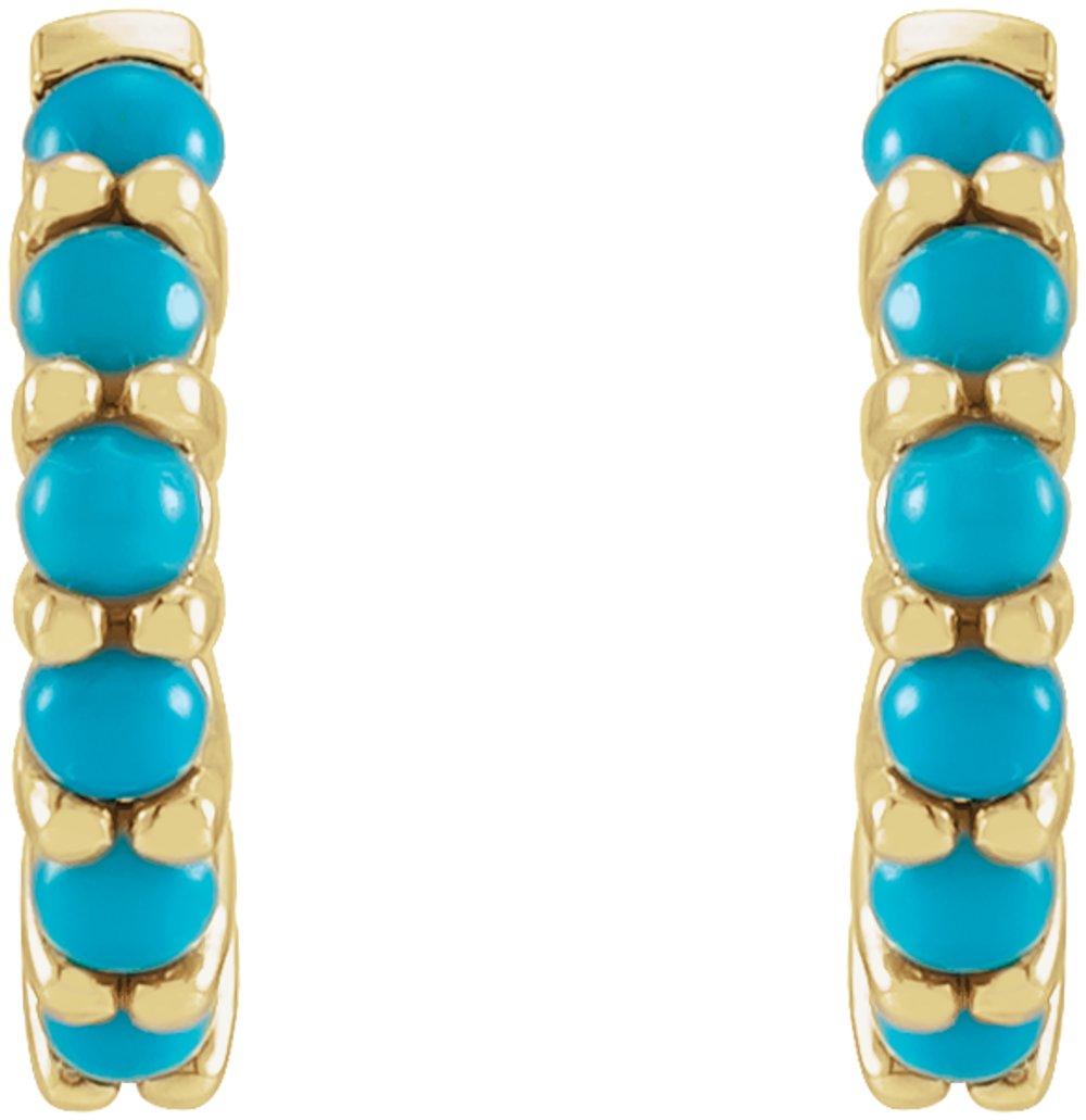 14K Yellow Natural Turquoise 12.2 mm Huggie Hoop Earrings