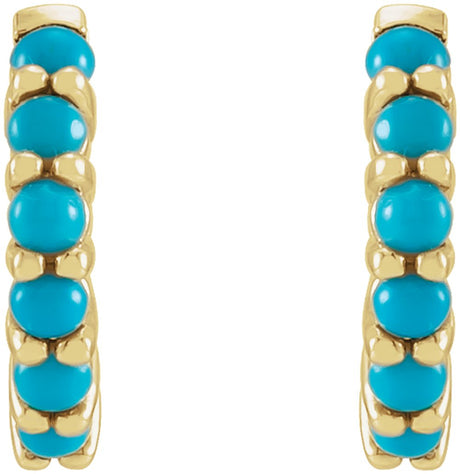 14K Yellow Natural Turquoise 12.2 mm Huggie Hoop Earrings