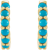 14K Yellow Natural Turquoise 12.2 mm Huggie Hoop Earrings