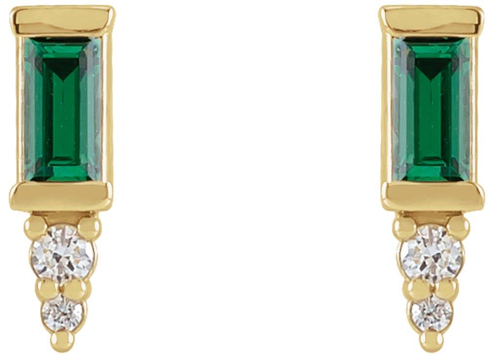 14K Yellow Natural Green Tourmaline & .03 CTW Natural Diamond Bar Earrings