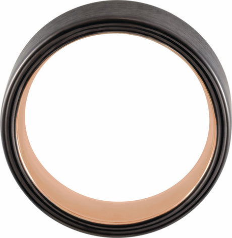 18K Rose Gold PVD & Black PVD Tungsten 8 mm Flat Band with Satin Finish