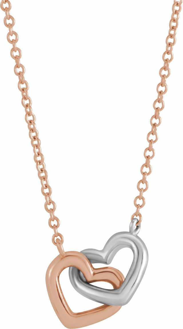 14K Rose/White Interlocking Heart 16" Necklace 