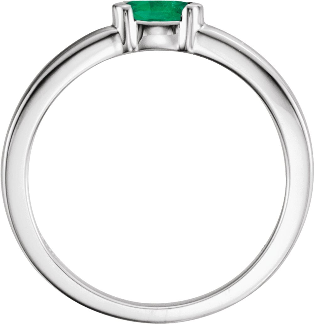 14K White Natural Emerald Family Stackable Ring