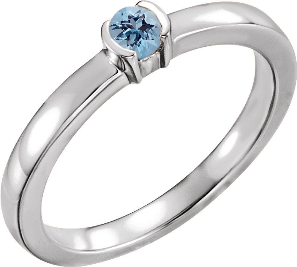 Sterling Silver Natural Aquamarine Family Stackable Ring