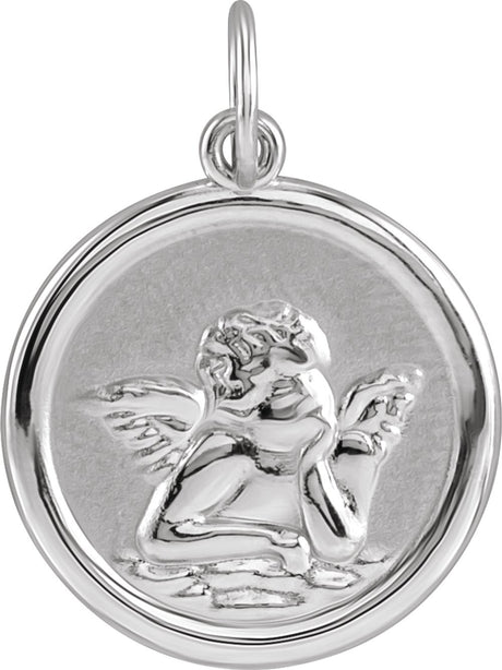 Sterling Silver 15 mm Round Cherub Angel Medal