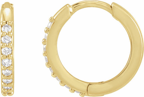 14K Yellow Gold 1/8 CTW Natural Diamond Hinged 12.5 mm Hoop Earrings