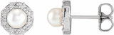 14K White Gold Cultured White Akoya Pearl & .07 CTW Natural Diamond Halo-Style Earrings