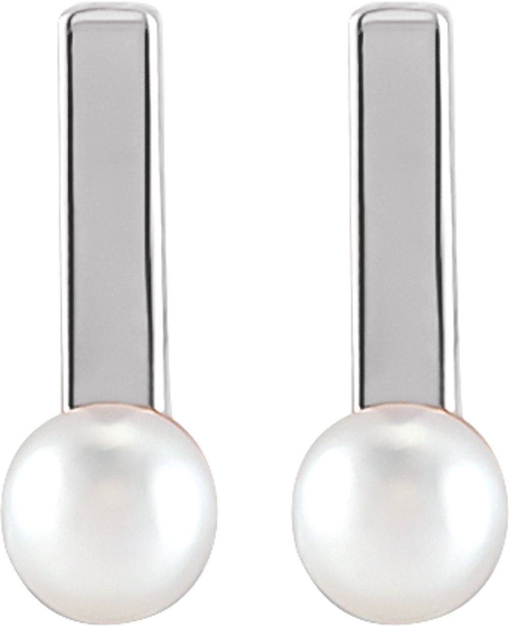 14K White Cultured Seed Pearl Bar Earrings