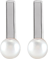 14K White Cultured Seed Pearl Bar Earrings