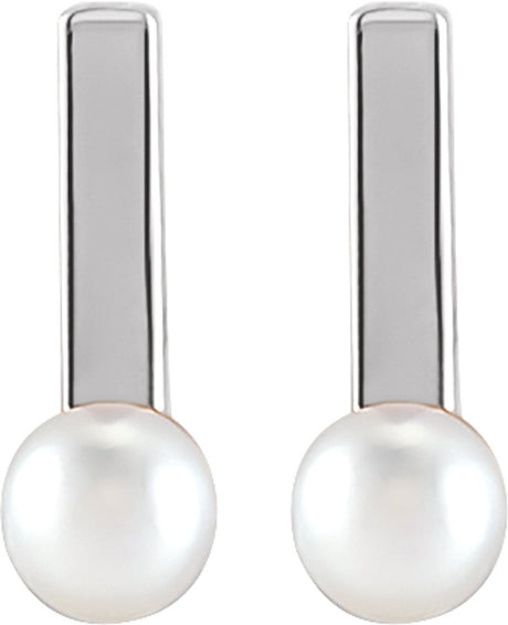 14K White Cultured Seed Pearl Bar Earrings