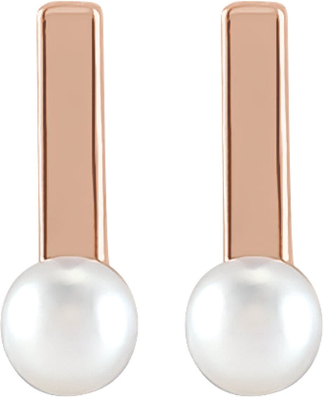 14K Rose Cultured Seed Pearl Bar Earrings