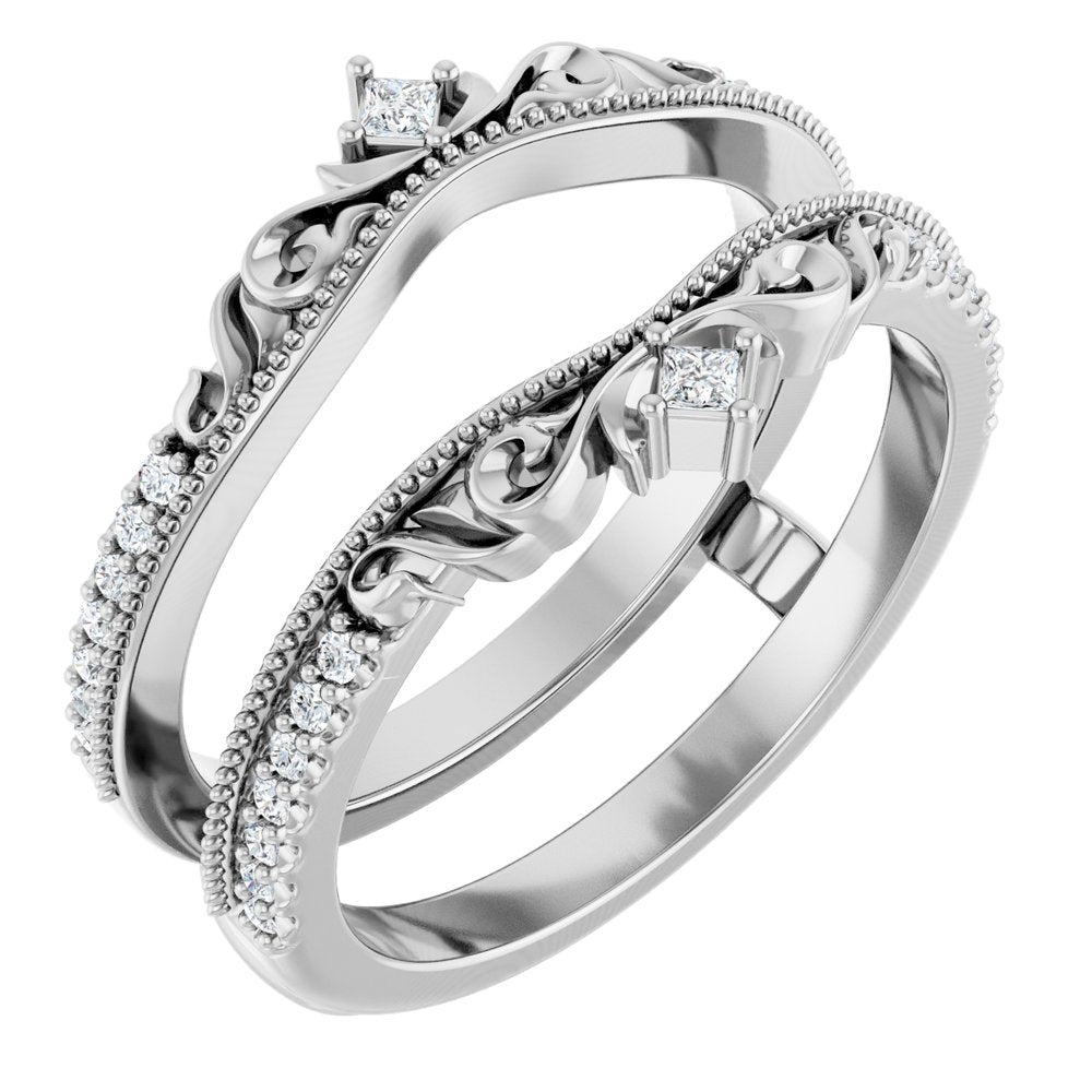 Platinum 1/6 CTW Natural Diamond Accented Floral Inspired Ring Guard