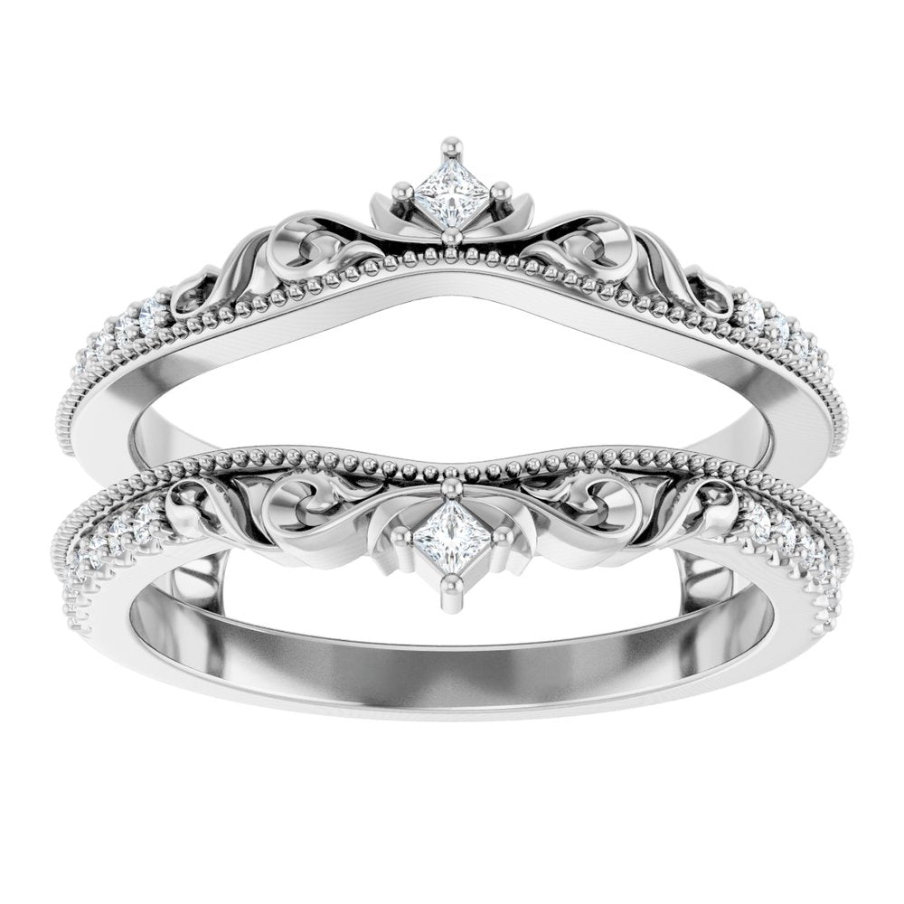 Platinum 1/6 CTW Natural Diamond Accented Floral Inspired Ring Guard