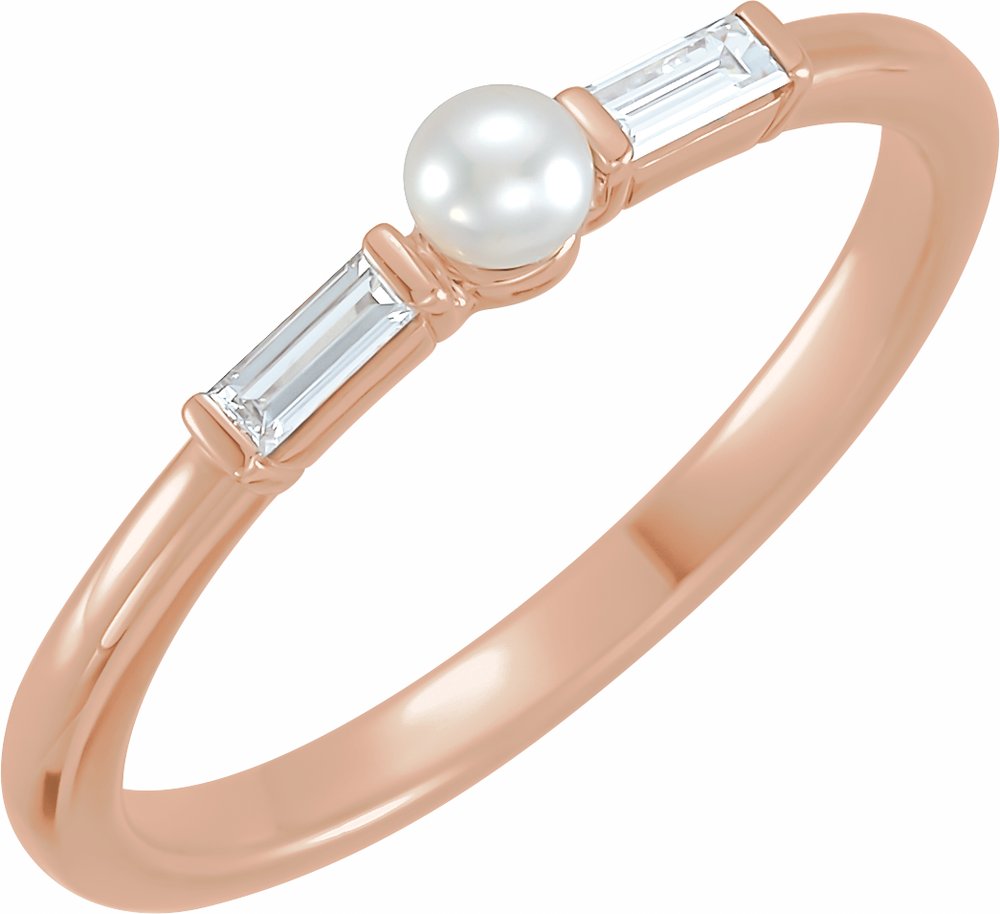 14K Rose Cultured Seed Pearl & 1/8 CTW Natural Diamond Ring