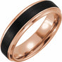 18K Rose Gold PVD & Black PVD Tungsten 6 mm Beveled Stepped Edge Satin Band Size 6