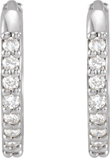 14K White Gold 1/8 CTW Natural Diamond Hinged 12.5 mm Hoop Earrings