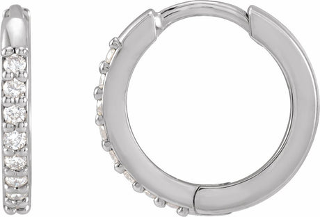 14K White Gold 1/8 CTW Natural Diamond Hinged 12.5 mm Hoop Earrings