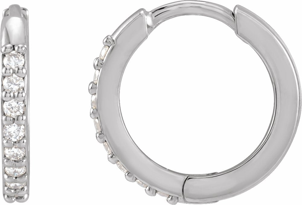 14K White 1/8 CTW Natural Diamond Hinged 12.5 mm Hoop Earrings