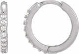 14K White 1/8 CTW Natural Diamond Hinged 12.5 mm Hoop Earrings