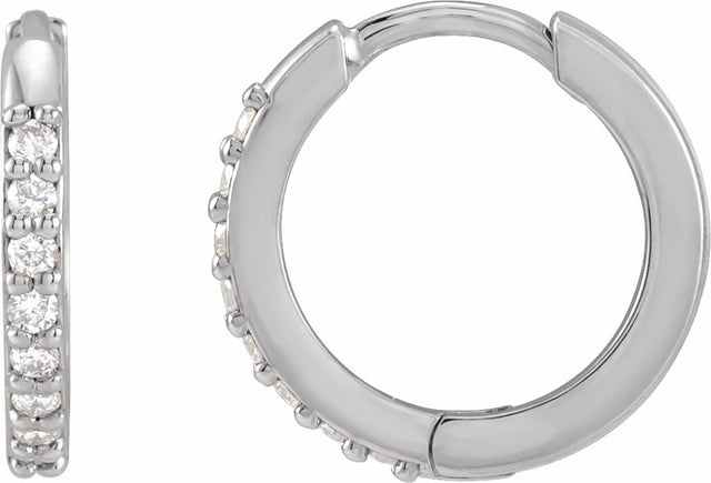 14K White 1/8 CTW Natural Diamond Hinged 12.5 mm Hoop Earrings