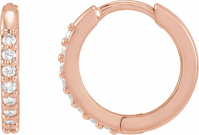 14K Rose Gold 1/8 CTW Natural Diamond Hinged 12.5 mm Hoop Earrings
