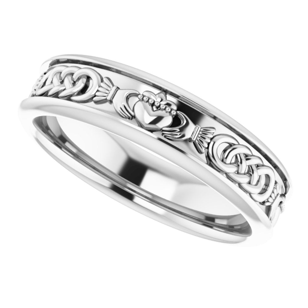 14K White Claddagh Band Sze 11.5