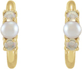 14K Yellow Cultured White Seed Pearl & Natural White Ethiopian Opal Huggie Earrings