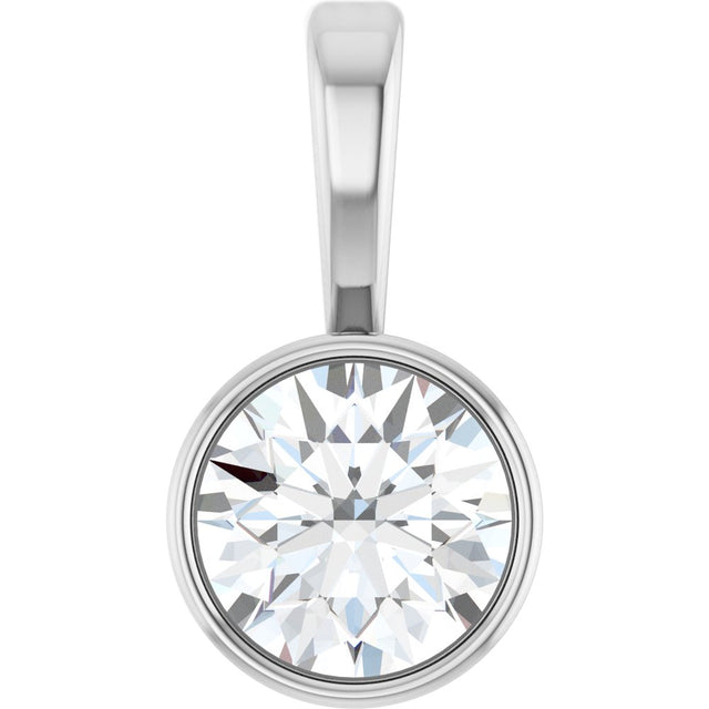 14K White Gold 1/4 CT Lab-Grown Diamond Bezel-Set Solitaire Pendant