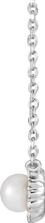 14K White Gold Cultured White Akoya Pearl .06 CTW Natural Diamond Halo-Style 18" Necklace