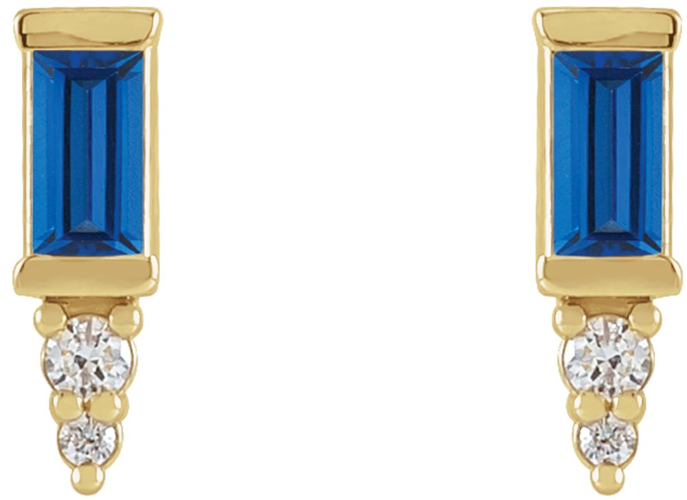14K Yellow Gold Natural Blue Sapphire & .03 CTW Natural Diamond Bar Earrings