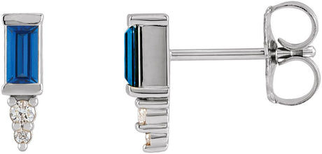 14K White Natural Blue Sapphire & .03 CTW Natural Diamond Bar Earrings