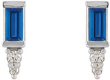 14K White Natural Blue Sapphire & .03 CTW Natural Diamond Bar Earrings