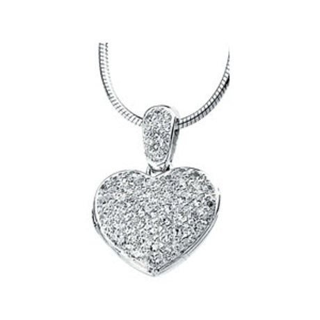 Sterling Silver Imitation White Cubic Zirconia Heart Locket 18" Necklace