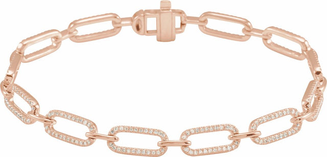 14K Rose Gold 9/10 CTW Natural Diamond Link 7" Bracelet