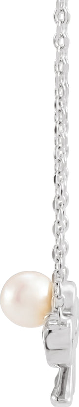 14K White Gold Cultured White Akoya Pearl Bow 18" Necklace