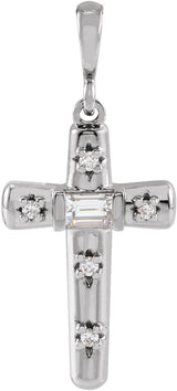 14K White Gold 1/8 CTW Natural Diamond Cross Pendant