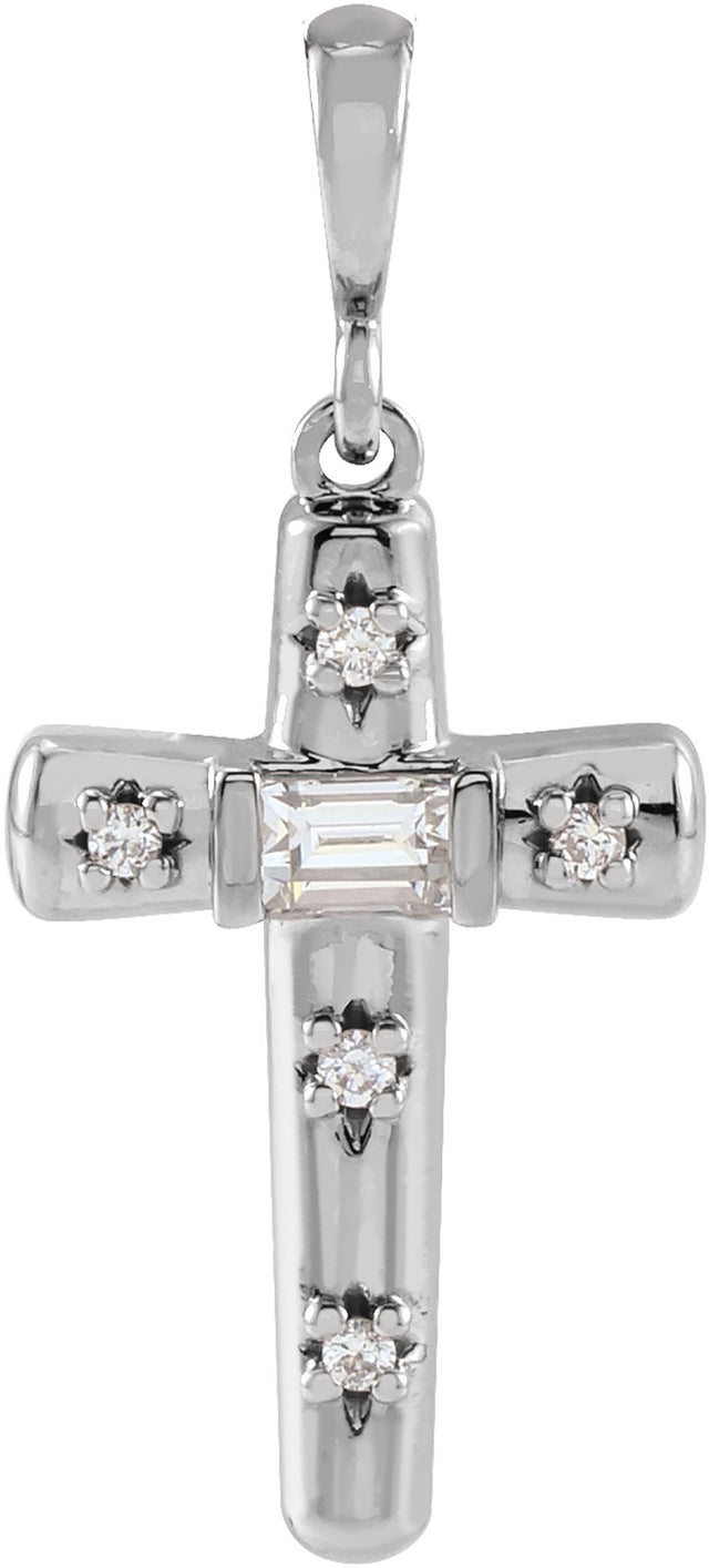 14K White Gold 1/8 CTW Natural Diamond Cross Pendant
