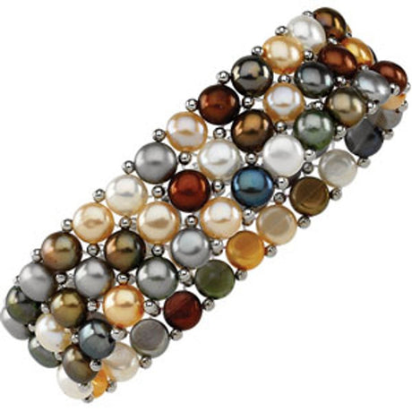 Sterling Silver Cultured Multi-Color Freshwater Pearl Stretch 7" Bracelet