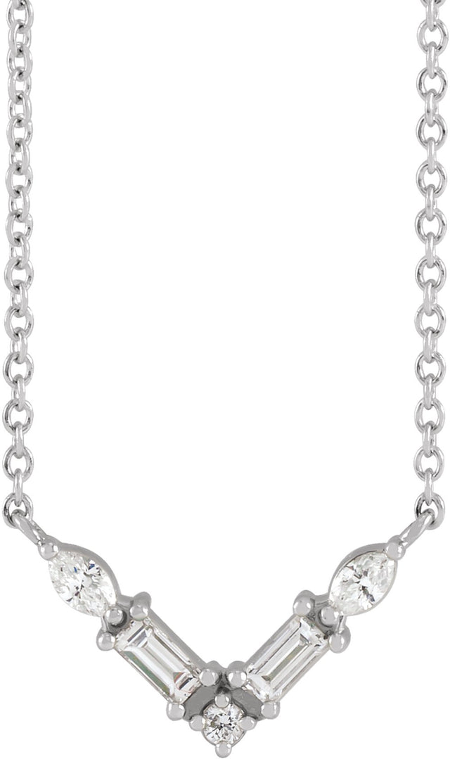 14K White Gold 1/6 CTW Natural Diamond V 18" Necklace