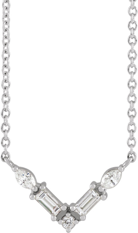 14K White Gold 1/6 CTW Natural Diamond V 18" Necklace