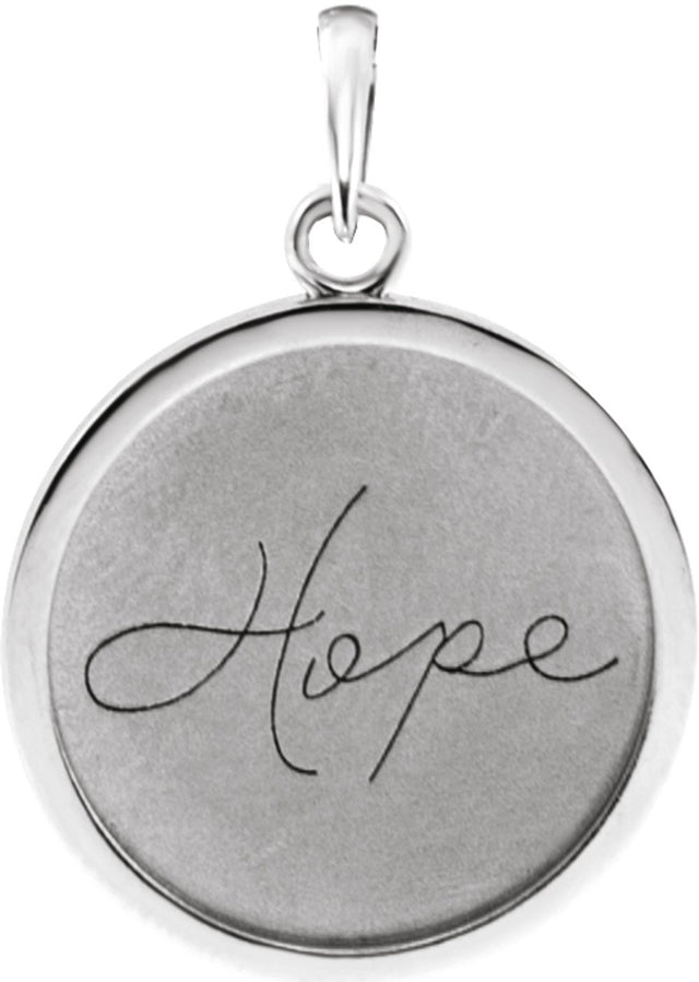 Sterling Silver Hope Engraved 18 mm Disc Pendant