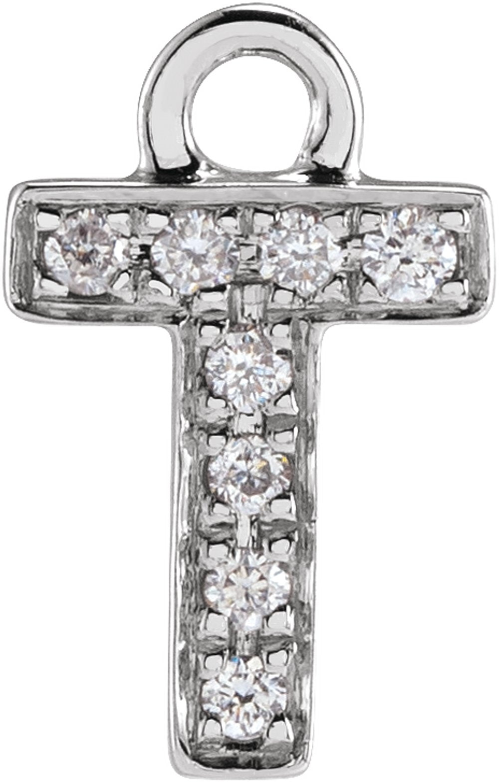 14K White Petite Pavé™ .03 CTW Natural Diamond Initial T Dangle