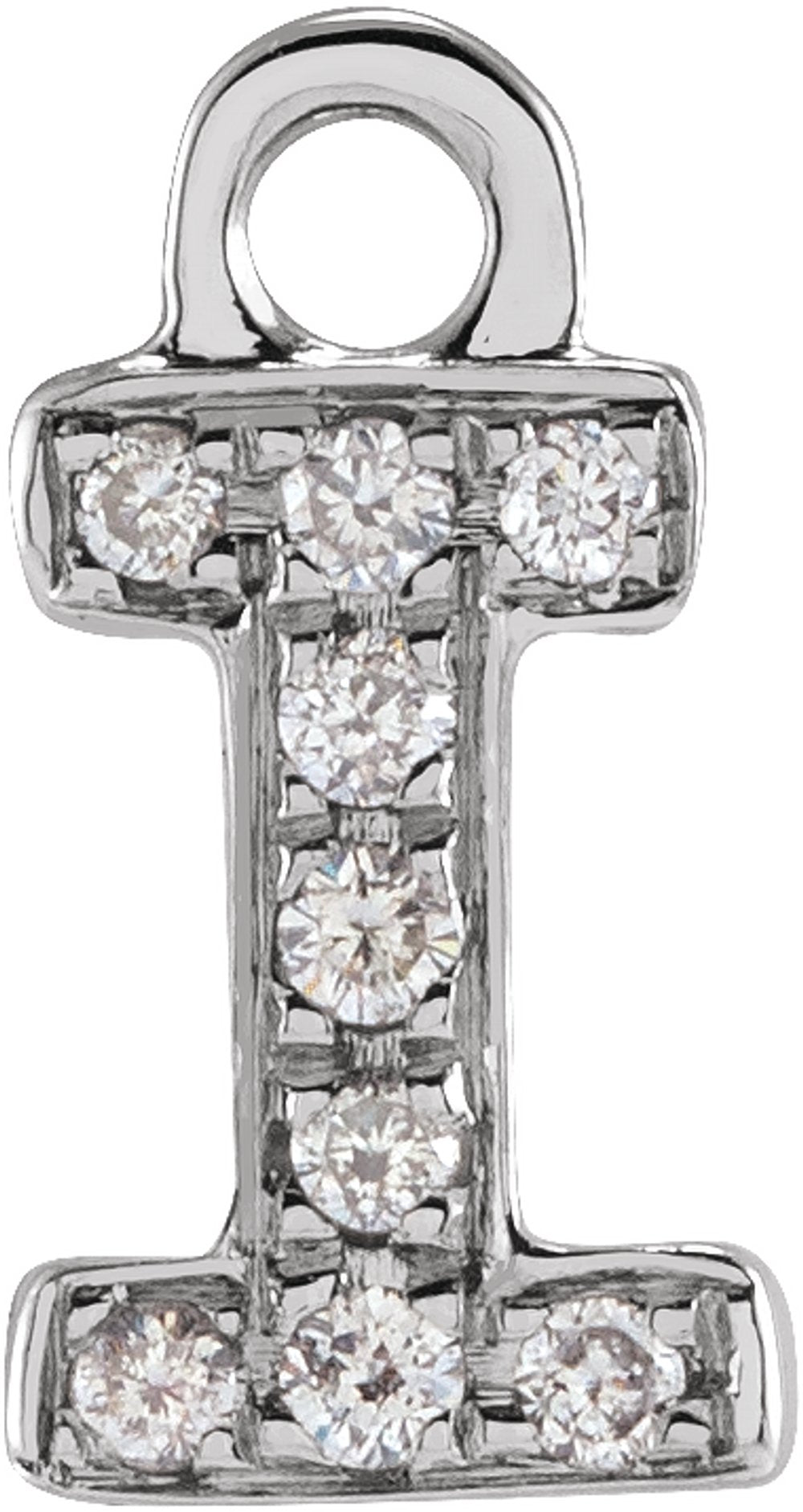 14K White Petite Pavé™ .03 CTW Natural Diamond Initial I Dangle