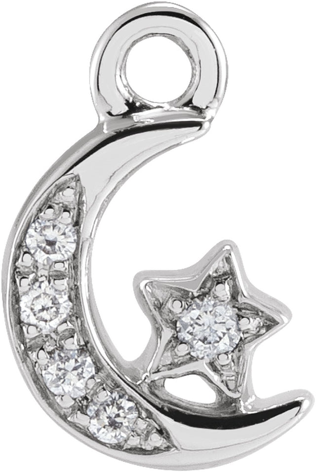 14K White Petite Pavé™ .02 CTW Natural Diamond Moon and Star Dangle