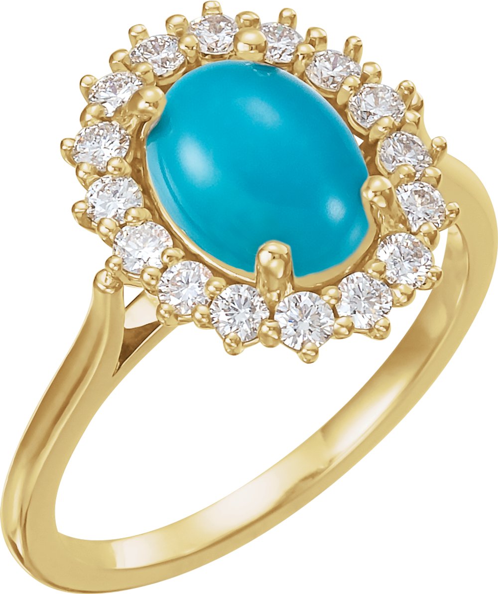 14K Yellow Natural Turquoise & 3/8 CTW Natural Diamond Ring