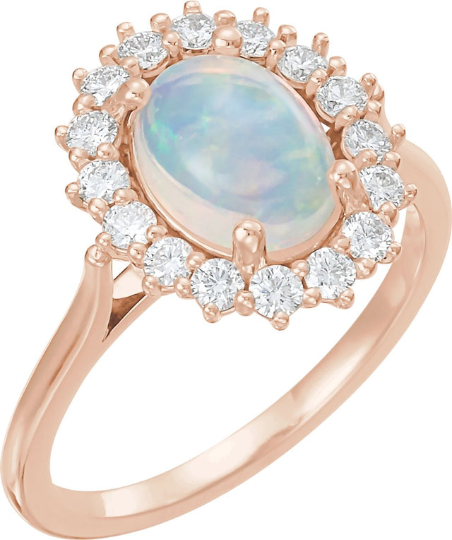 14K Rose Natural White Ethiopian Opal & 3/8 CTW Natural Diamond Ring