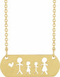 14K Yellow Father, Daughter, Son, & Mother Stick Figure Family 18" Necklace