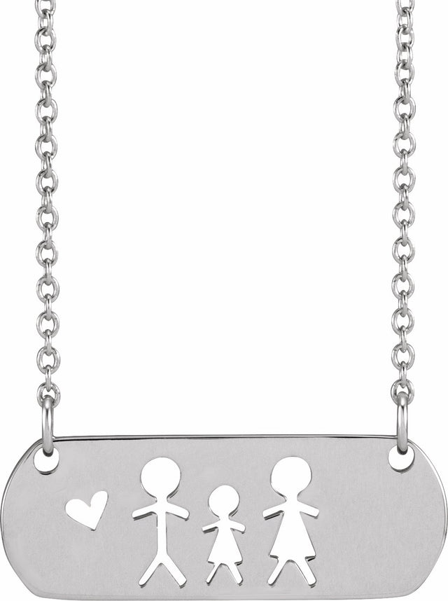 Sterling Silver Father, Daughter, & Mother Stick Figure Family 18" Necklace